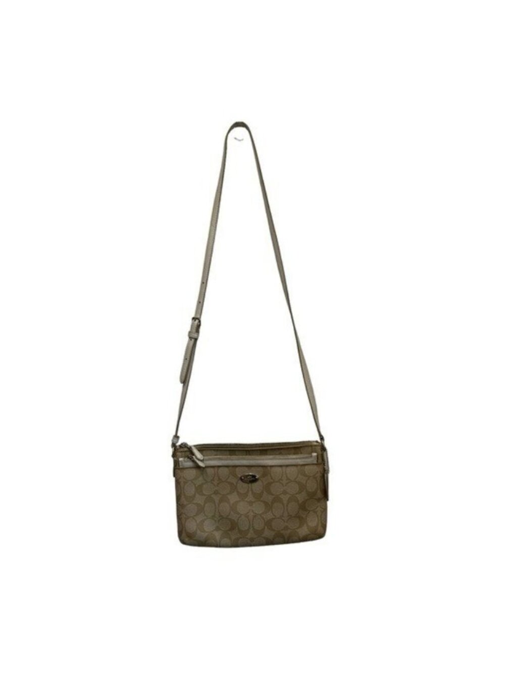 Coach East West Crossbody Purse Handbag Pop Up Pouch F52657 Light Khaki Chalk